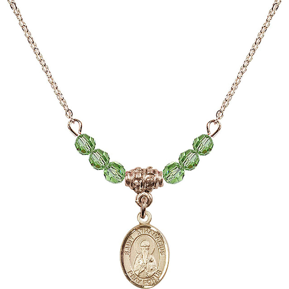 14kt Gold Filled Saint Athanasius Birthstone Necklace with Peridot Beads - 9296