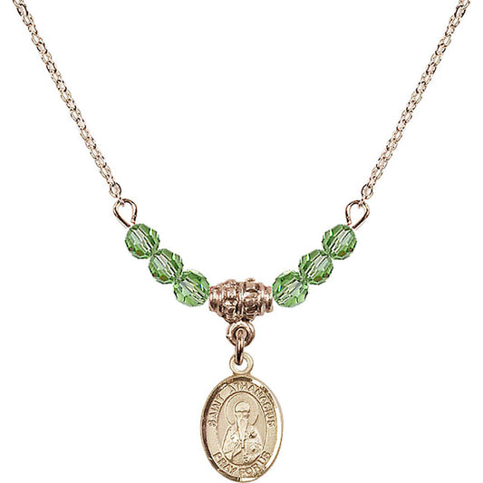14kt Gold Filled Saint Athanasius Birthstone Necklace with Peridot Beads - 9296