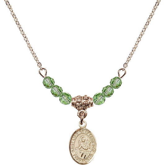 14kt Gold Filled Saint Lidwina of Schiedam Birthstone Necklace with Peridot Beads - 9297