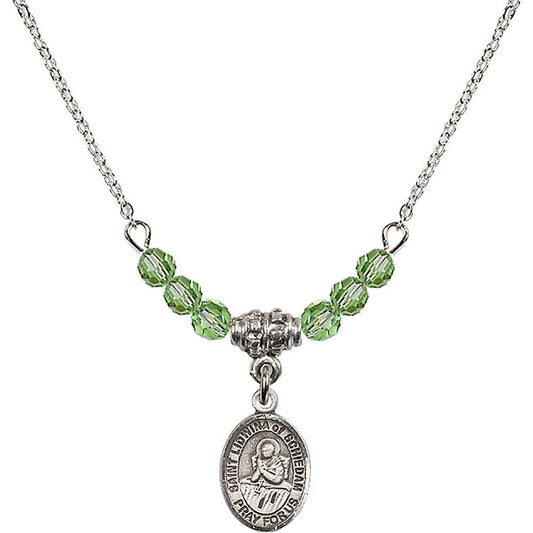 Sterling Silver Saint Lidwina of Schiedam Birthstone Necklace with Peridot Beads - 9297