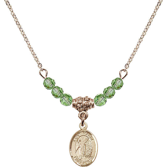 14kt Gold Filled Saint Fiacre Birthstone Necklace with Peridot Beads - 9298