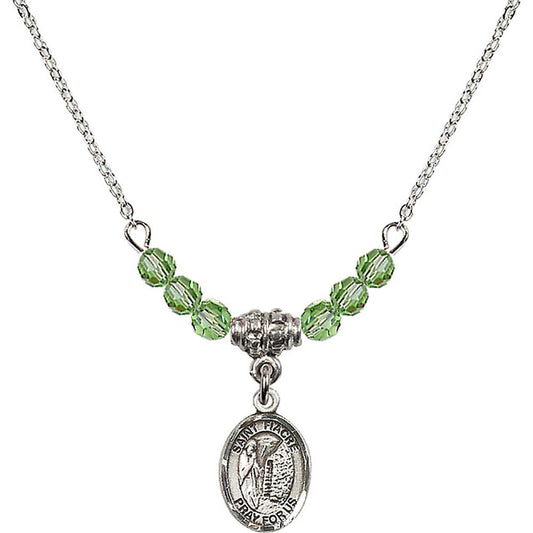 Sterling Silver Saint Fiacre Birthstone Necklace with Peridot Beads - 9298