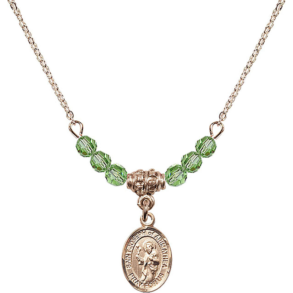 14kt Gold Filled Saint Joseph of Arimathea Birthstone Necklace with Peridot Beads - 9300