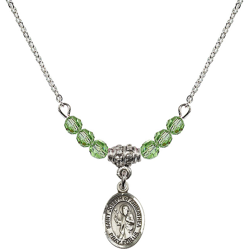 Sterling Silver Saint Joseph of Arimathea Birthstone Necklace with Peridot Beads - 9300