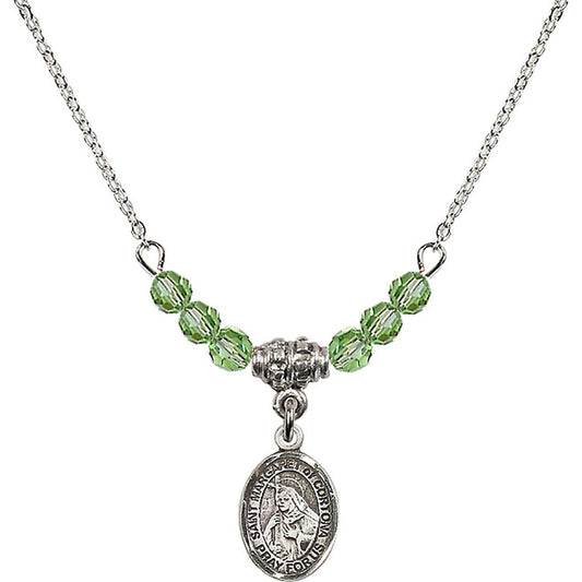 Sterling Silver Saint Margaret of Cortona Birthstone Necklace with Peridot Beads - 9301