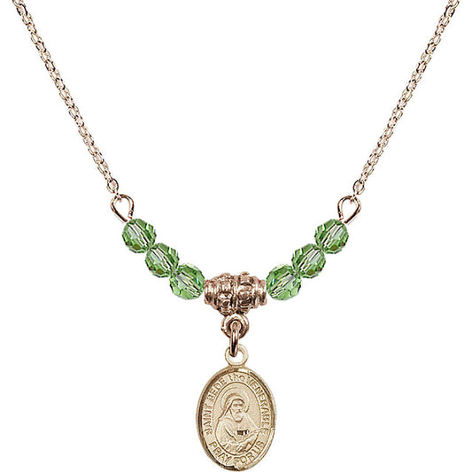 14kt Gold Filled Saint Bede the Venerable Birthstone Necklace with Peridot Beads - 9302