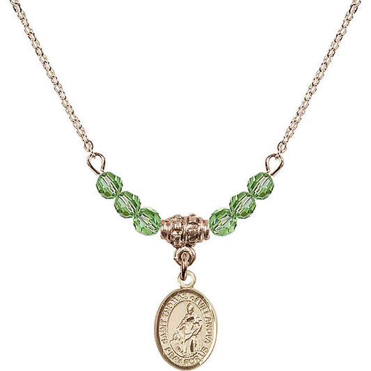 14kt Gold Filled Saint Thomas of Villanova Birthstone Necklace with Peridot Beads - 9304