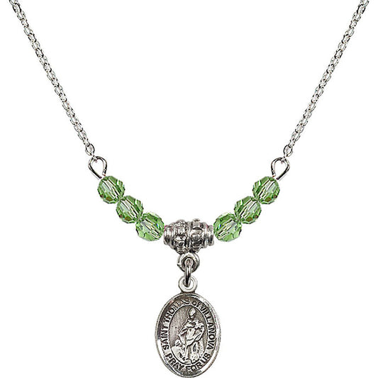Sterling Silver Saint Thomas of Villanova Birthstone Necklace with Peridot Beads - 9304