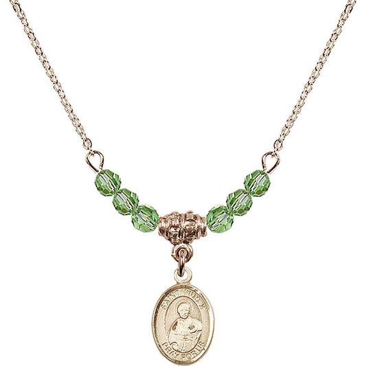 14kt Gold Filled Saint Pius X Birthstone Necklace with Peridot Beads - 9305