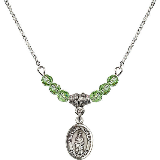 Sterling Silver Our Lady of Victory Birthstone Necklace with Peridot Beads - 9306