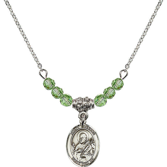 Sterling Silver Saint Meinrad of Einsiedeln Birthstone Necklace with Peridot Beads - 9307