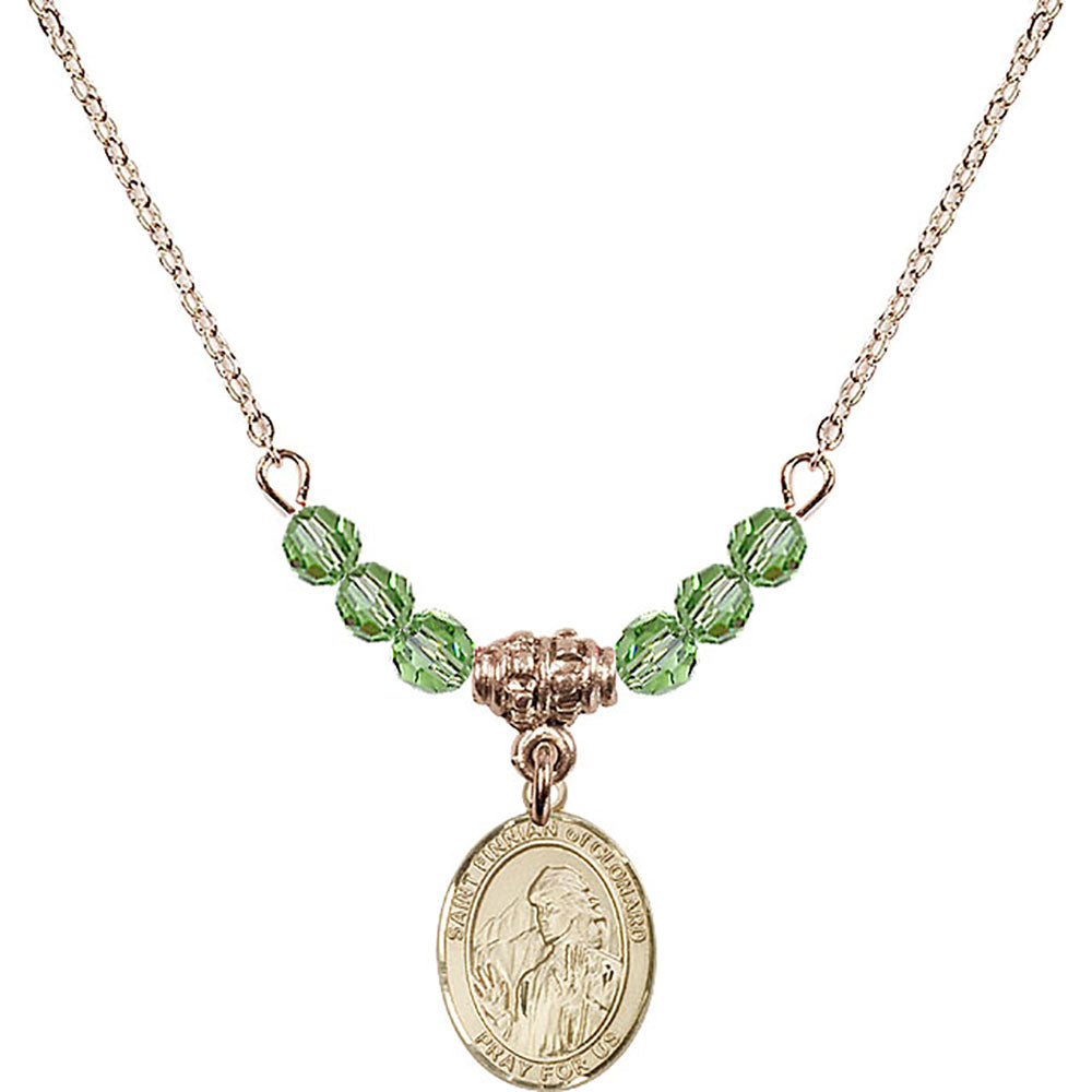 14kt Gold Filled Saint Finnian of Clonard Birthstone Necklace with Peridot Beads - 9308
