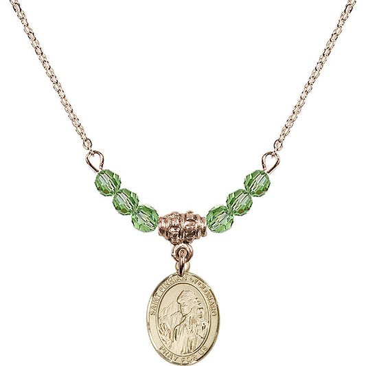 14kt Gold Filled Saint Finnian of Clonard Birthstone Necklace with Peridot Beads - 9308