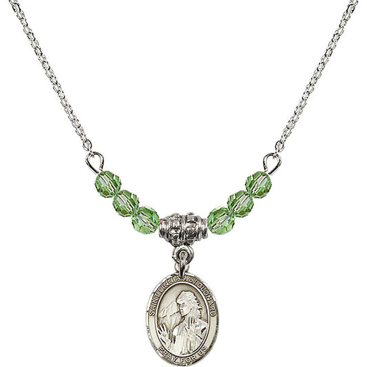 Sterling Silver Saint Finnian of Clonard Birthstone Necklace with Peridot Beads - 9308