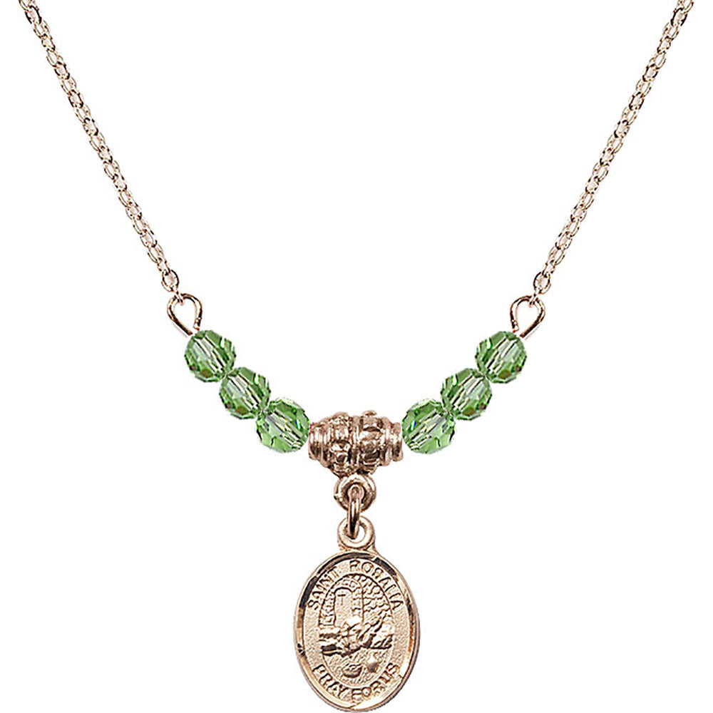 14kt Gold Filled Saint Rosalia Birthstone Necklace with Peridot Beads - 9309