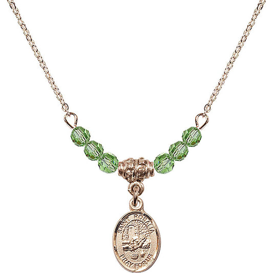 14kt Gold Filled Saint Rosalia Birthstone Necklace with Peridot Beads - 9309