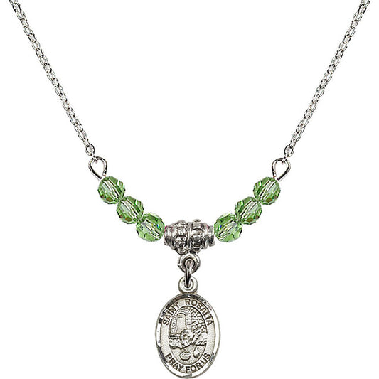 Sterling Silver Saint Rosalia Birthstone Necklace with Peridot Beads - 9309