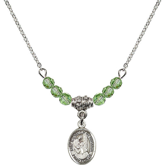 Sterling Silver Saint Elizabeth of the Visitation Birthstone Necklace with Peridot Beads - 9311