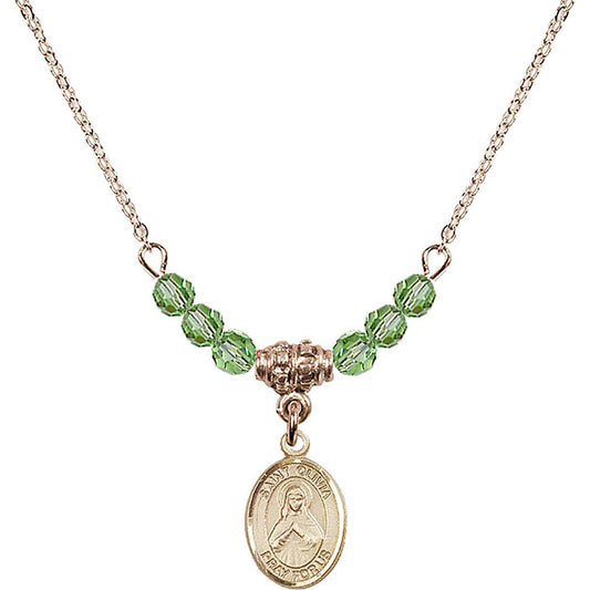 14kt Gold Filled Saint Olivia Birthstone Necklace with Peridot Beads - 9312