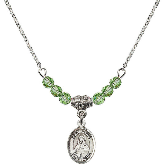 Sterling Silver Saint Olivia Birthstone Necklace with Peridot Beads - 9312