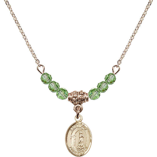 14kt Gold Filled Saint Zoe of Rome Birthstone Necklace with Peridot Beads - 9314