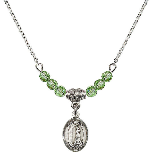 Sterling Silver Saint Zoe of Rome Birthstone Necklace with Peridot Beads - 9314