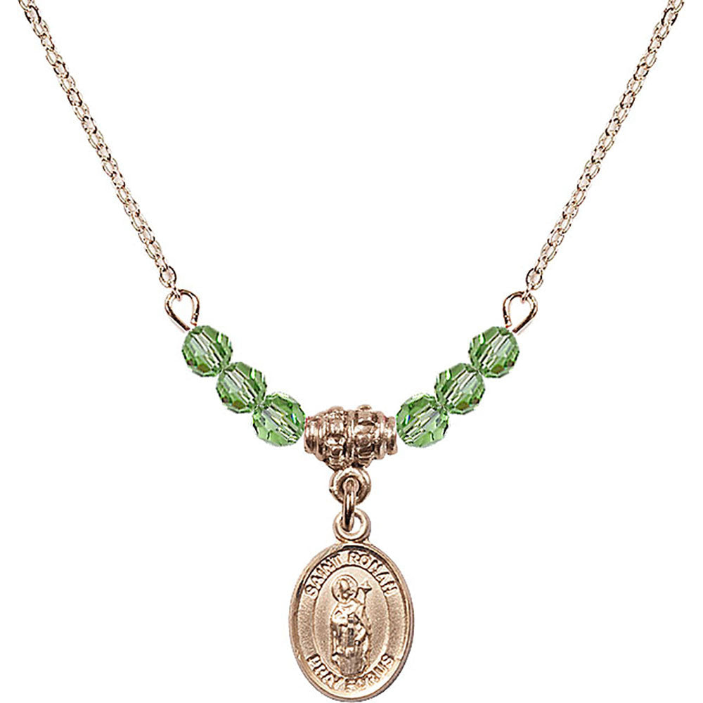 14kt Gold Filled Saint Ronan Birthstone Necklace with Peridot Beads - 9315
