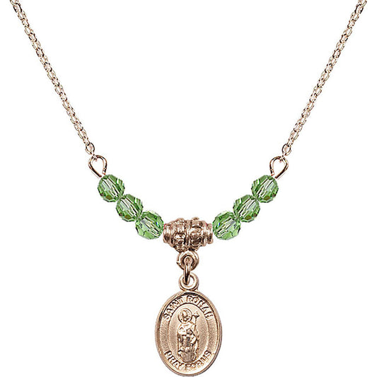 14kt Gold Filled Saint Ronan Birthstone Necklace with Peridot Beads - 9315