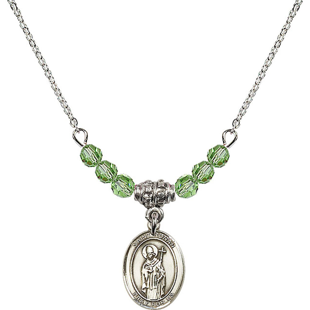 Sterling Silver Saint Ronan Birthstone Necklace with Peridot Beads - 9315