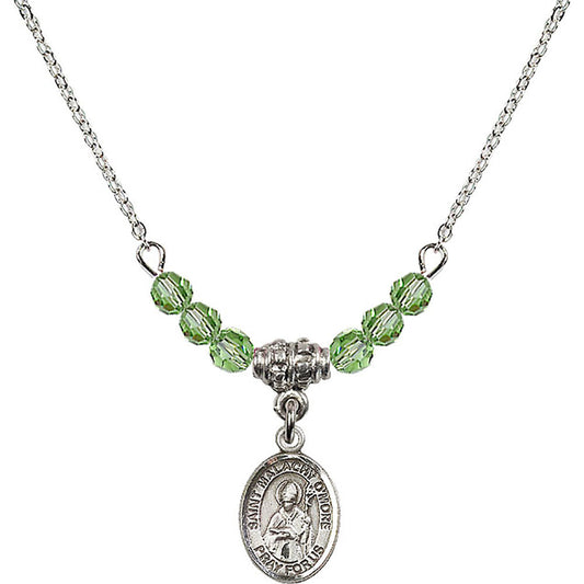 Sterling Silver Saint Malachy O'More Birthstone Necklace with Peridot Beads - 9316