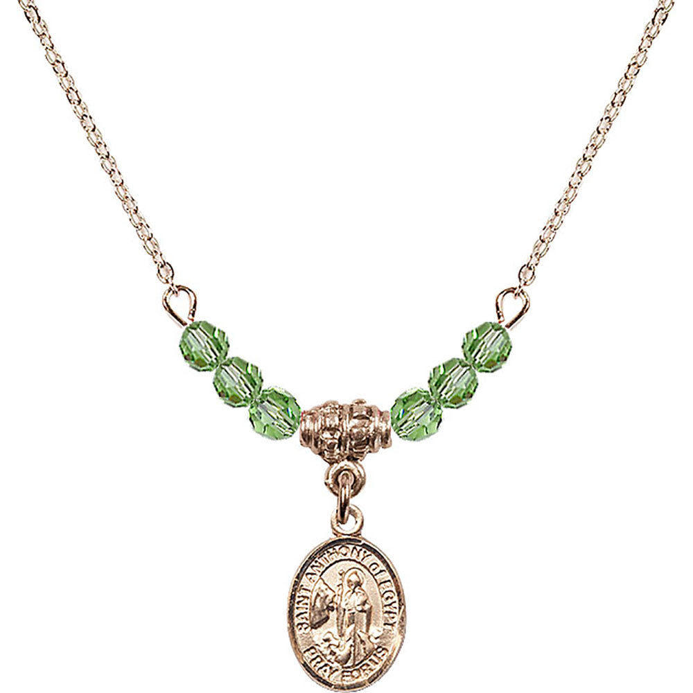 14kt Gold Filled Saint Anthony of Egypt Birthstone Necklace with Peridot Beads - 9317