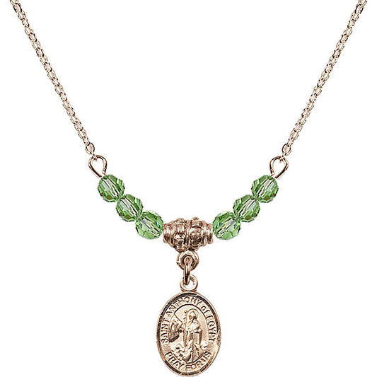14kt Gold Filled Saint Anthony of Egypt Birthstone Necklace with Peridot Beads - 9317