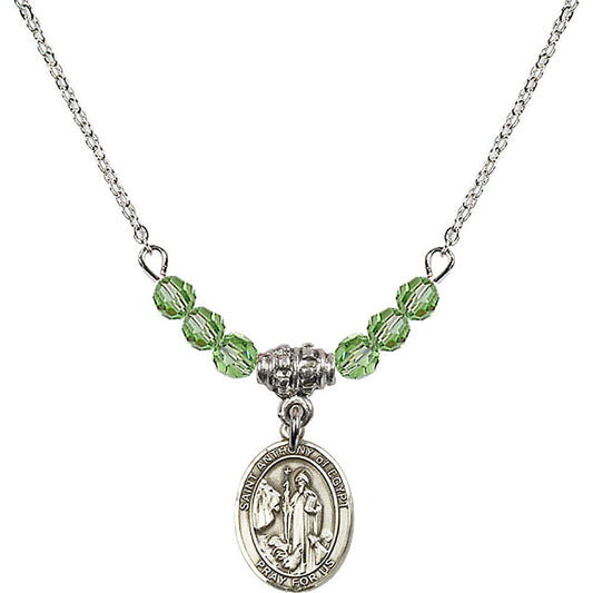 Sterling Silver Saint Anthony of Egypt Birthstone Necklace with Peridot Beads - 9317
