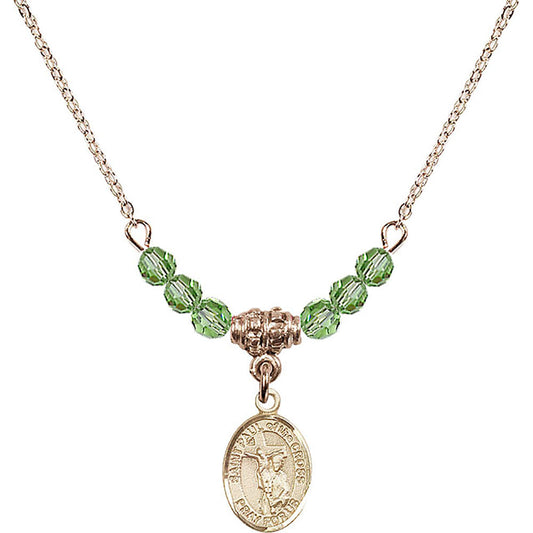 14kt Gold Filled Saint Paul of the Cross Birthstone Necklace with Peridot Beads - 9318