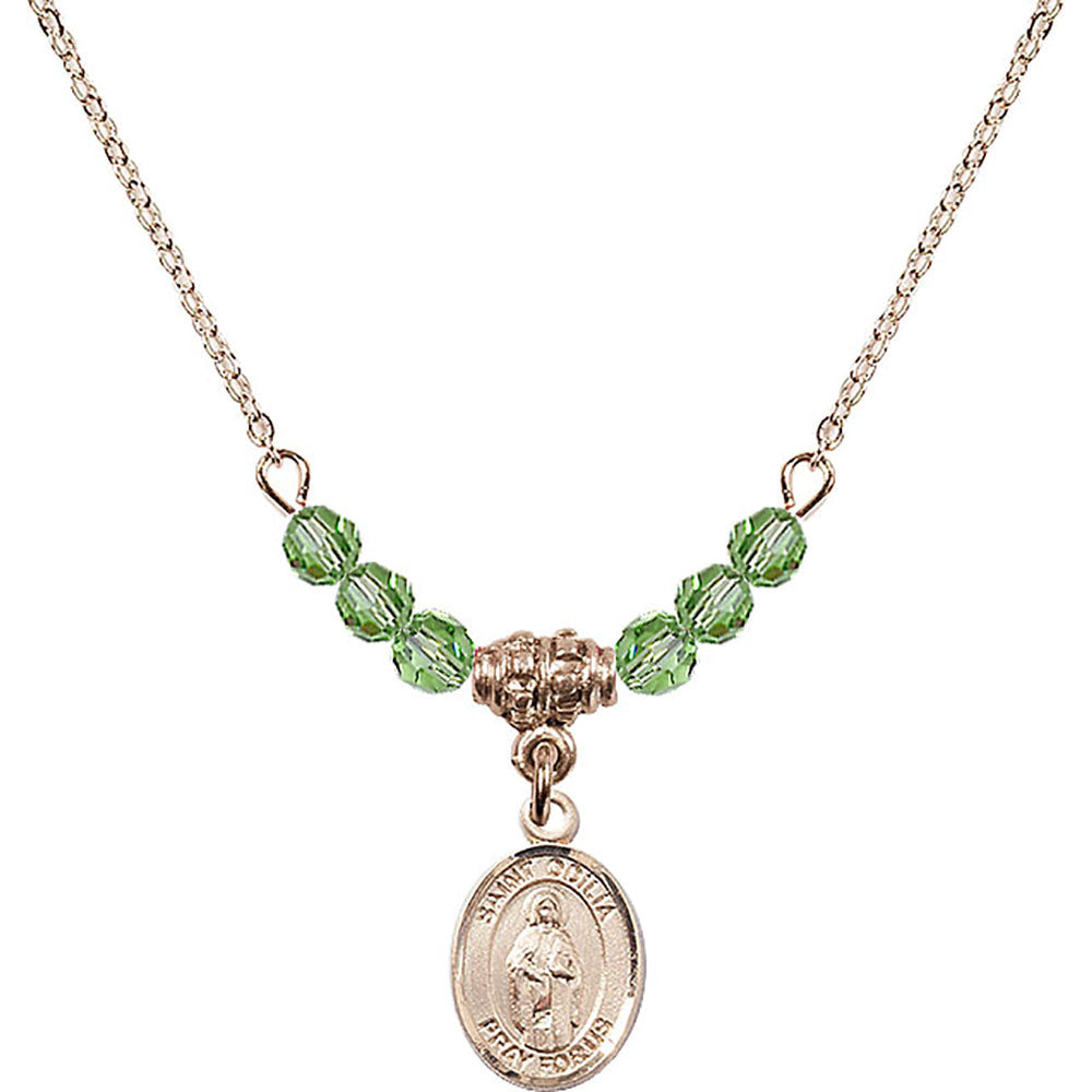 14kt Gold Filled Saint Odilia Birthstone Necklace with Peridot Beads - 9319