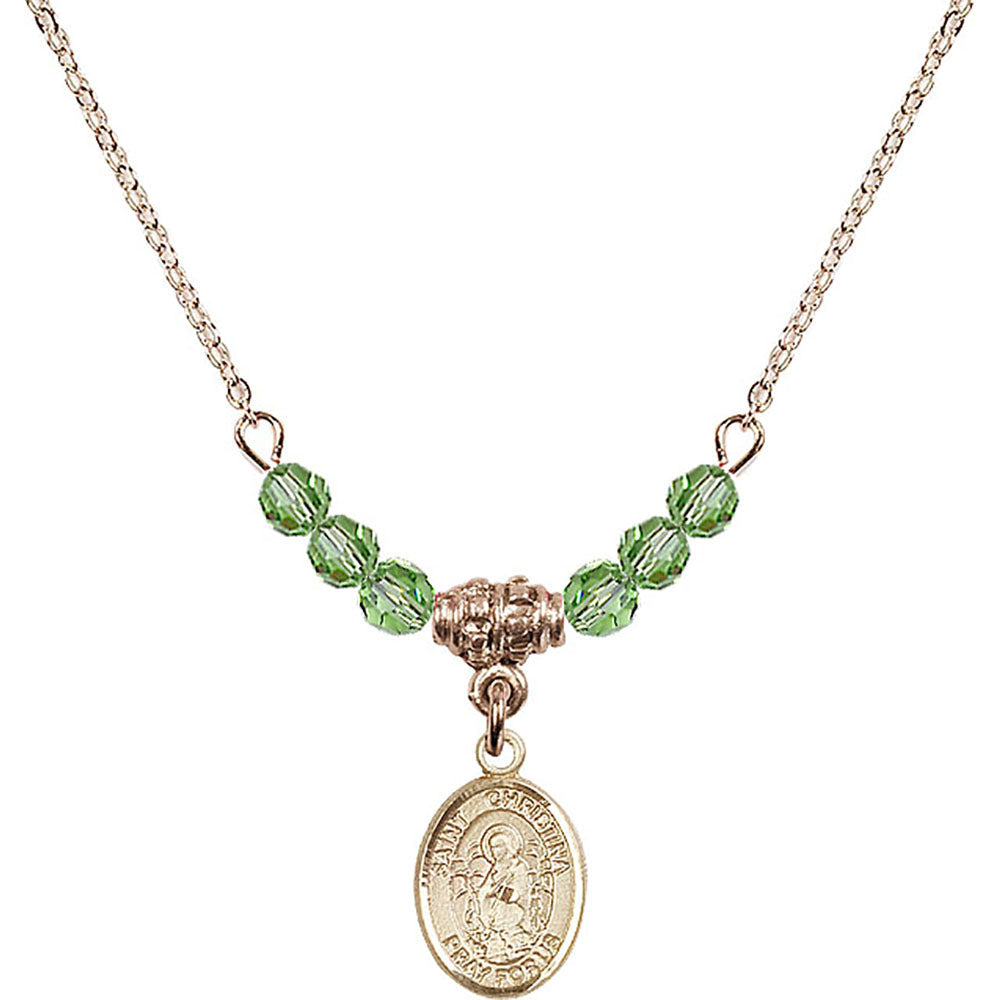14kt Gold Filled Saint Christina the Astonishing Birthstone Necklace with Peridot Beads - 9320