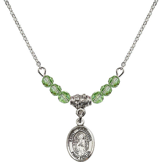 Sterling Silver Saint Christina the Astonishing Birthstone Necklace with Peridot Beads - 9320