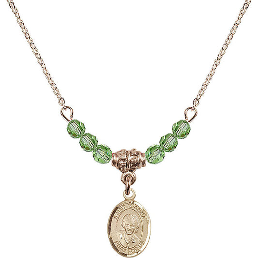 14kt Gold Filled Saint Gianna Beretta Molla Birthstone Necklace with Peridot Beads - 9322