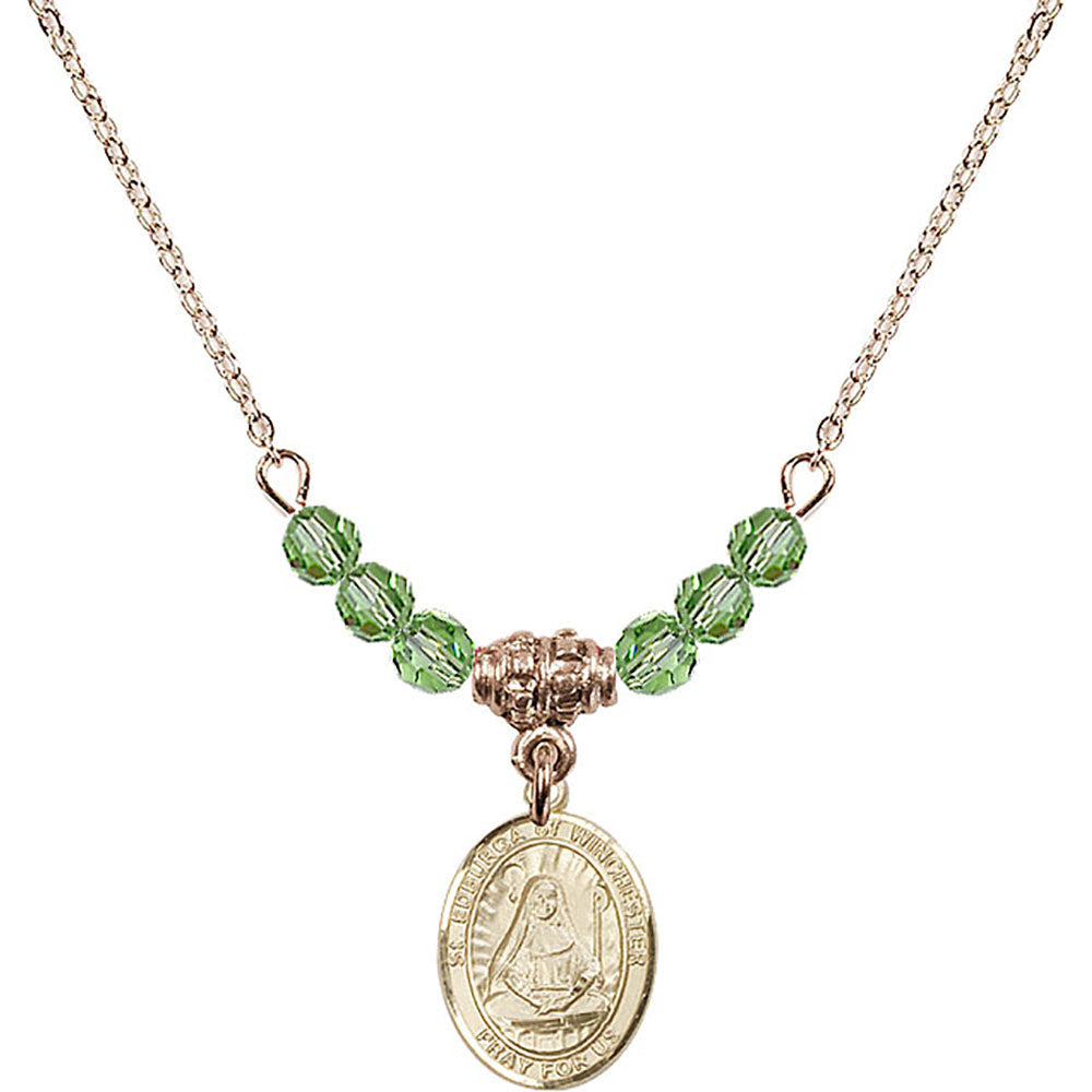 14kt Gold Filled Saint Edburga of Winchester Birthstone Necklace with Peridot Beads - 9324