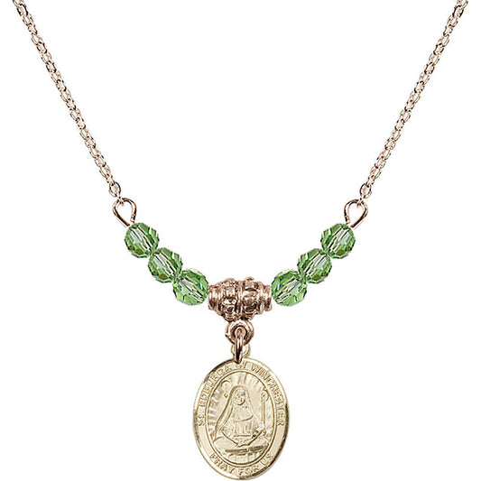 14kt Gold Filled Saint Edburga of Winchester Birthstone Necklace with Peridot Beads - 9324