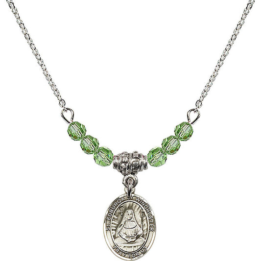 Sterling Silver Saint Edburga of Winchester Birthstone Necklace with Peridot Beads - 9324