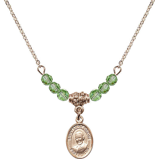 14kt Gold Filled Saint Luigi Orione Birthstone Necklace with Peridot Beads - 9326