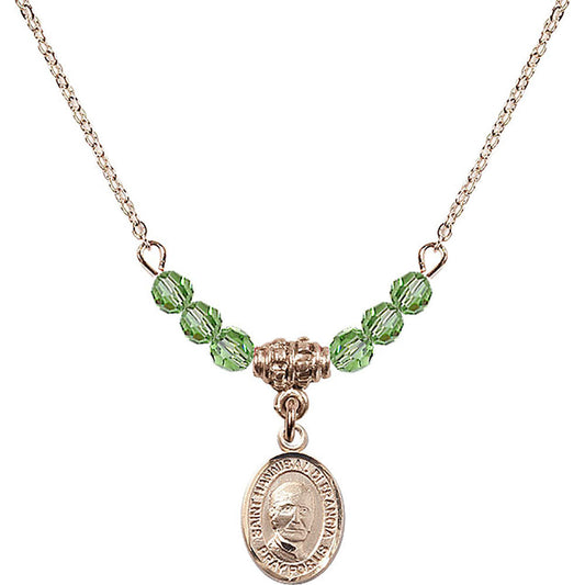 14kt Gold Filled Saint Hannibal Birthstone Necklace with Peridot Beads - 9327