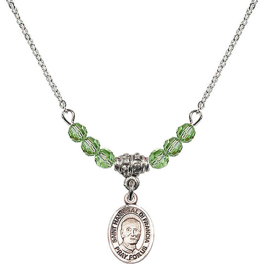 Sterling Silver Saint Hannibal Birthstone Necklace with Peridot Beads - 9327