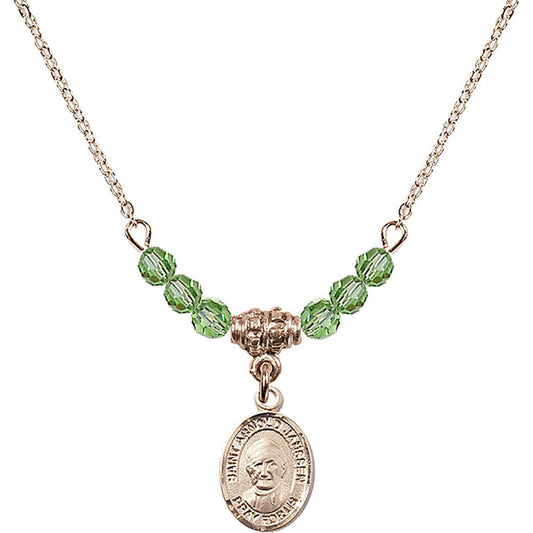 14kt Gold Filled Saint Arnold Janssen Birthstone Necklace with Peridot Beads - 9328