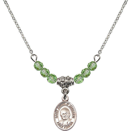 Sterling Silver Saint Arnold Janssen Birthstone Necklace with Peridot Beads - 9328