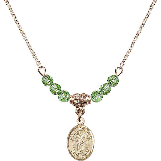 14kt Gold Filled Saint Matthias the Apostle Birthstone Necklace with Peridot Beads - 9331