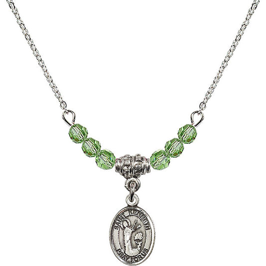 Sterling Silver Saint Kenneth Birthstone Necklace with Peridot Beads - 9332
