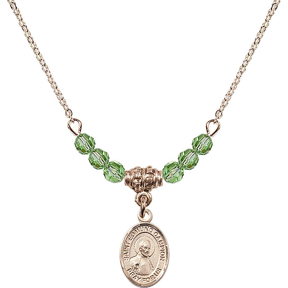 14kt Gold Filled Saint Edmund Campion Birthstone Necklace with Peridot Beads - 9333