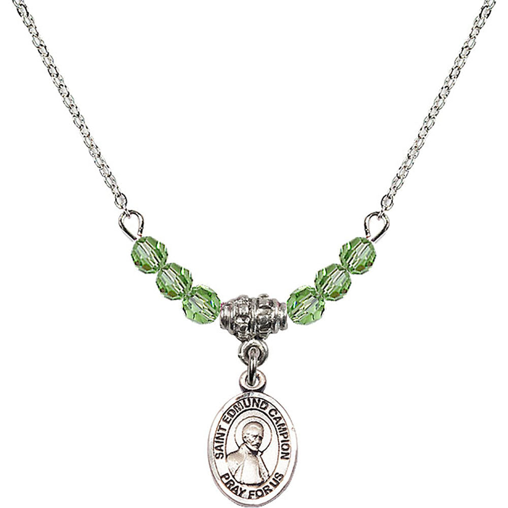 Sterling Silver Saint Edmund Campion Birthstone Necklace with Peridot Beads - 9333